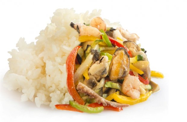 Овощи, морепродукты и рис